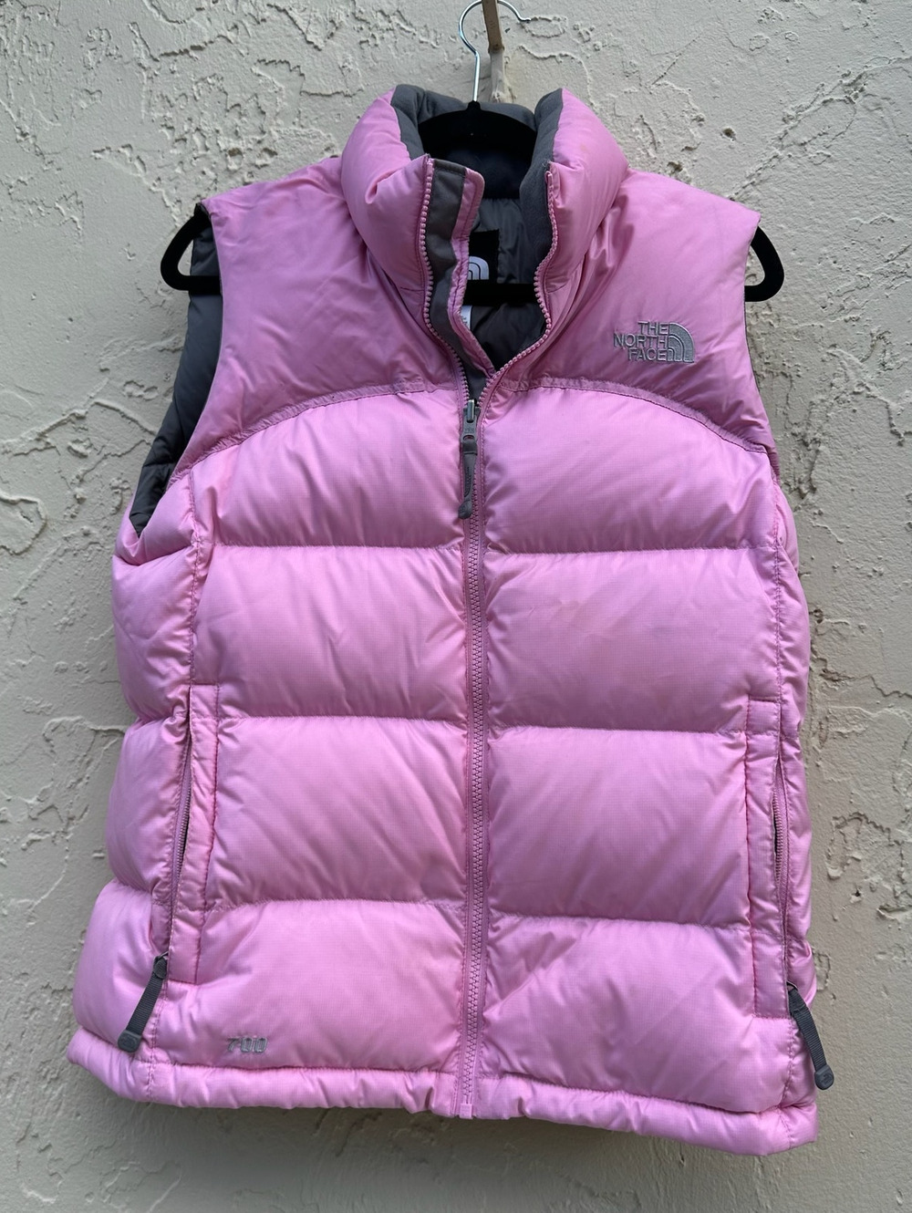 The North Face Womens Nuptse 700 Goose Down Puffer Vest Pink Gray Size M Y2K